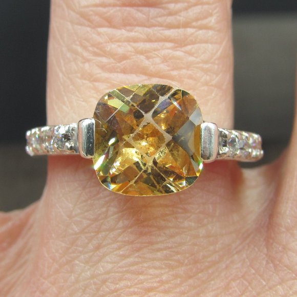 Jewelry - Size 8 Sterling Worn Yellow Cubic Zirconia Ring